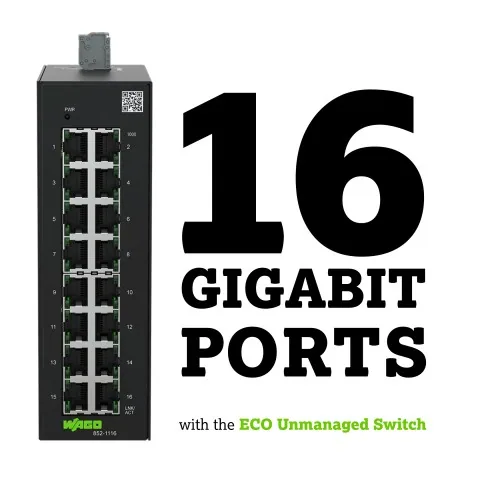 WAGO ECO Unmanaged Ethernet Switch with 16 x Gigabit ports available now from LED Controls.