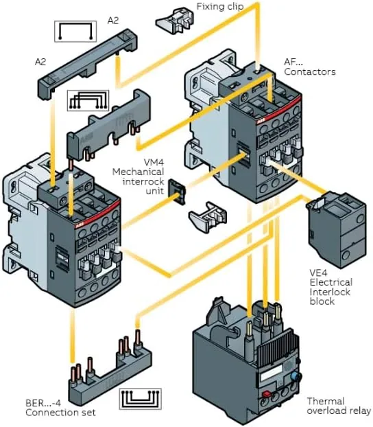 diagram of connection between ABB AF CONTACTOR and Thermal Overload Relay