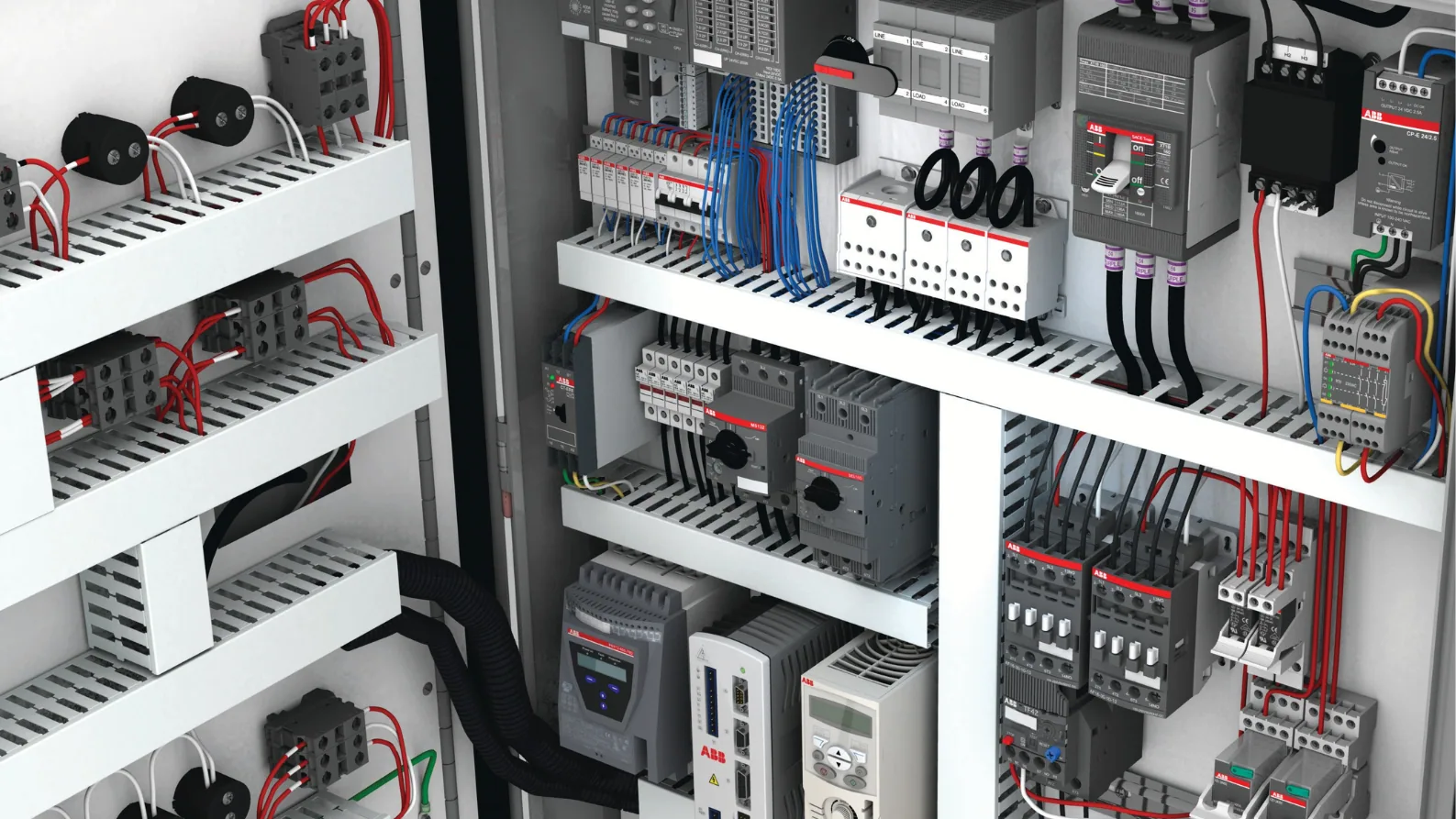 An electrical enclosure fully stocked with ABB products - LED Controls: Your key ABB distributor