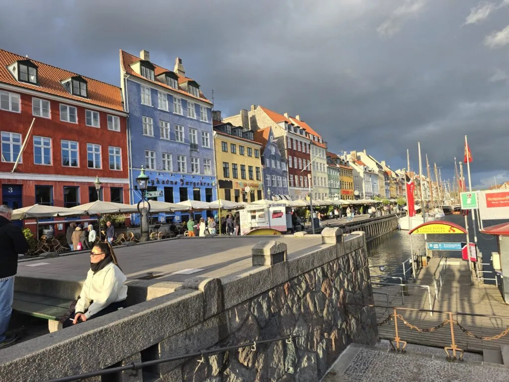 Colourful terraced houses on a Danish waterfront