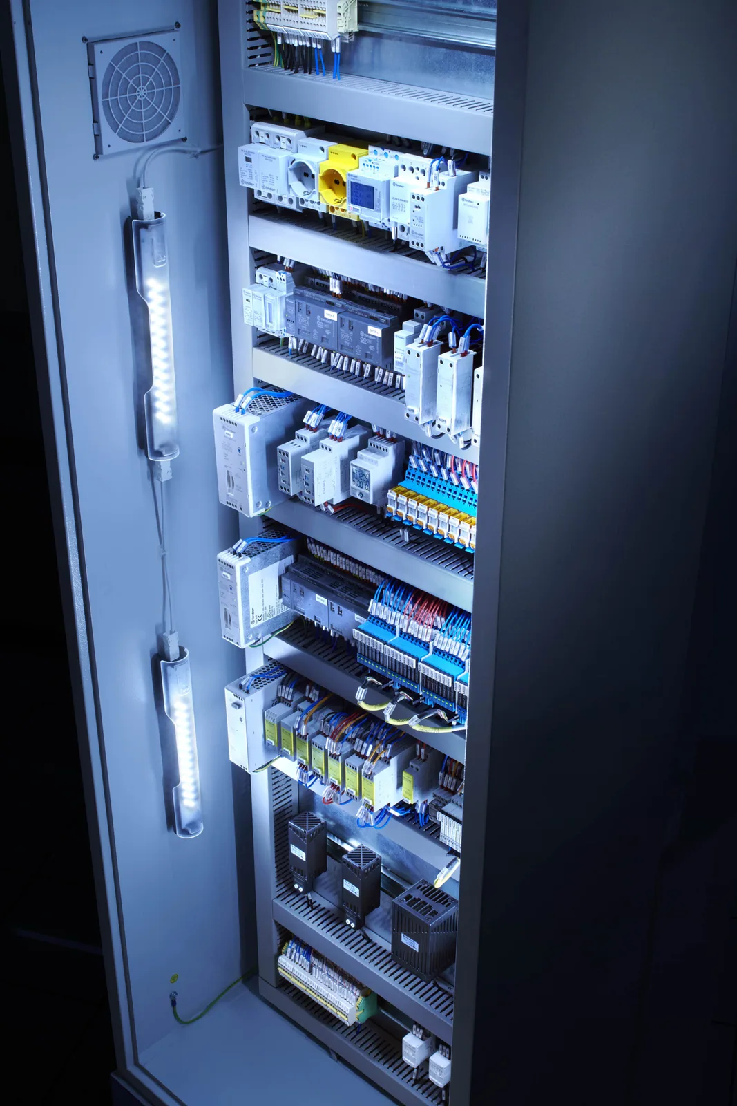 Range of Finder products in an electrical enclosure, as supplied by LED Controls - Finder Official Premium Partner