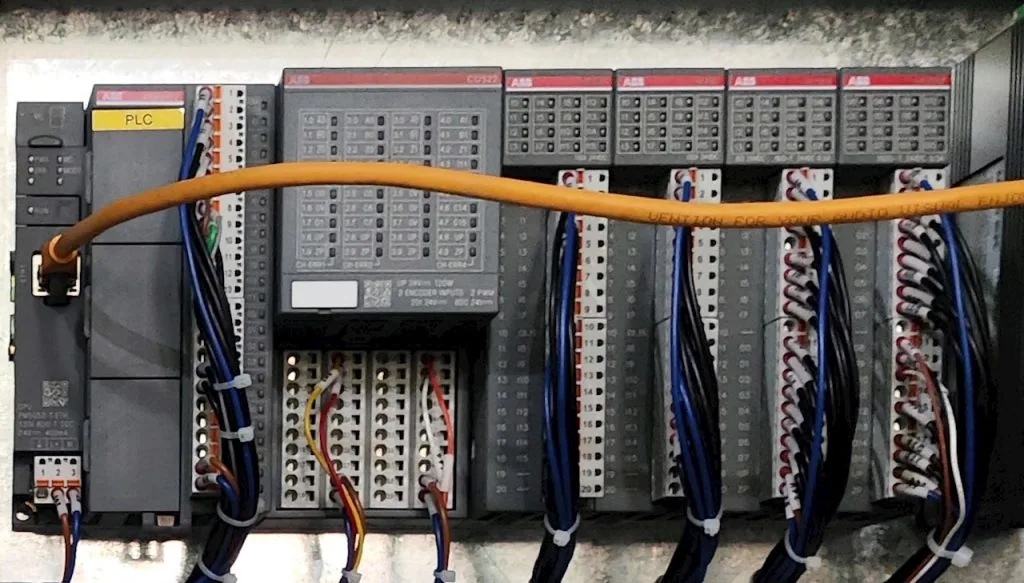ABB PLC in an electrical enclosure. ABB PlCs available from LED Controls.