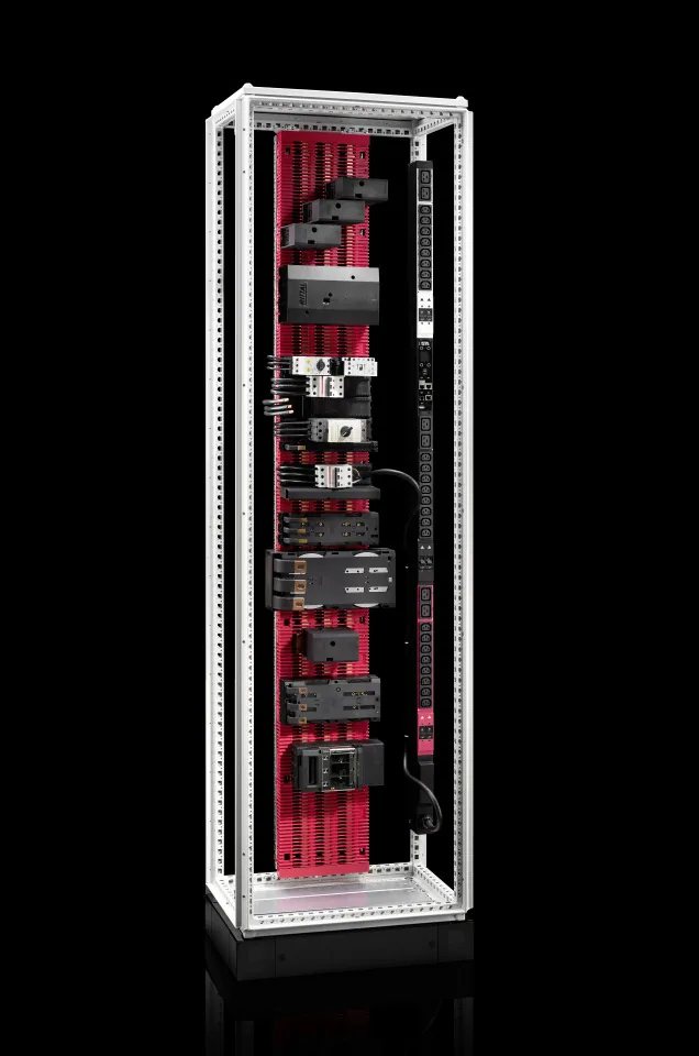 A vertically installed RiLineX busbar with electronic components installed.