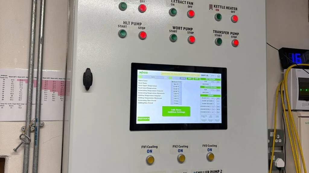 WAGO control panel at Orm's Brewery. WAGO PLC and HMI available from LED Controls.