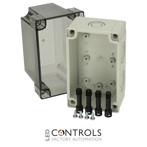6016904 Fibox PCM 100/125 T Enclosure, Polycarbonate, metric knock-outs Smoked transparent cover