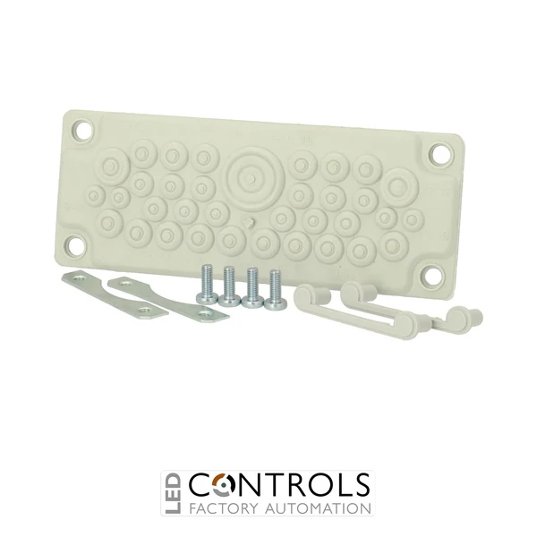 3576154 Fibox FMF 35 Set Suitable for flange size 2, IP65 Bushing points: 1 x 17 mm – 32 mm, 2 x 12 mm – 18 mm, 16 x 10 mm – 14 mm, 12 x 7 mm – 12 mm, 4 x 6 mm - 10 mm