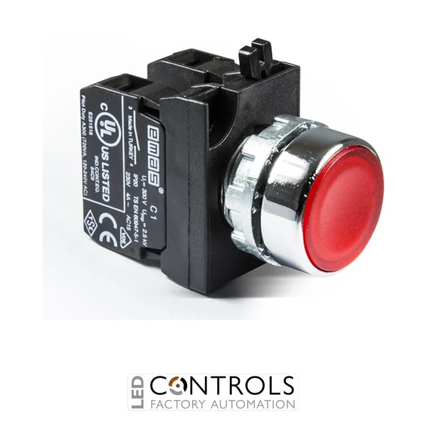 EMAS CM102DK EMAS CM PUSH BUTTON WITH ADAPTER 1NO+1NC RED WITH NUT