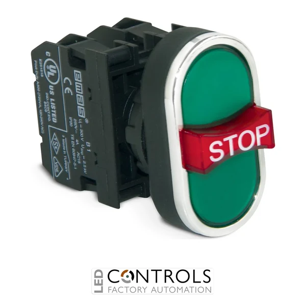 EMAS B121B30YY EMAS B SERIES PUSH BUTTON TRIPLE EXTENDED STOP 1NO+1NC+1NO
