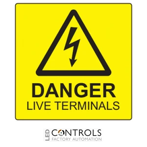 SL5050DLTB10 Partex 50x50mm Black On Yellow Label 'DANGER LIVE TERMINALS'