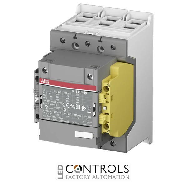 1SFL427081R1112 ABB AFS116-30-12-11 3 Pole Safety Contactor 116A 55kW 24-60V AC / 20-60V DC Coil 1NO + 2NC Auxiliary Contacts