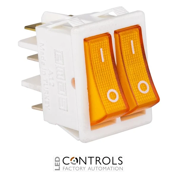 EMAS A12W1S11 EMAS ROCKER SWITCH WHITE BODY TWO BUTTON YELLOW