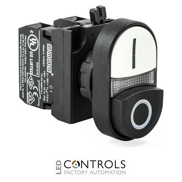 EMAS CP102K21HB EMAS CP DBL HEAD PUSH BUTT DBL EXTENDED 1NO+1NC BLACK-WHITE