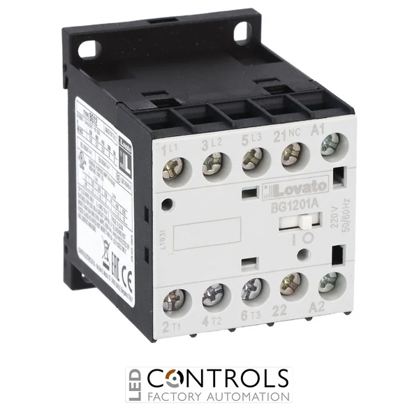 11BG1201A024 Lovato contactor 3 pole AC3:12A 5.7kw 24vac coil 1nc aux