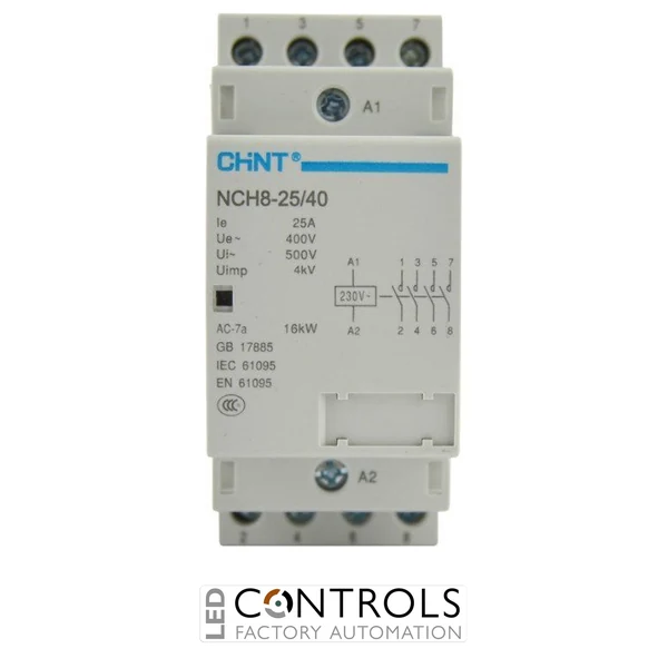 nch8-25-40-230v chint modular contactor 25a 4 pole 4 no 230vac
