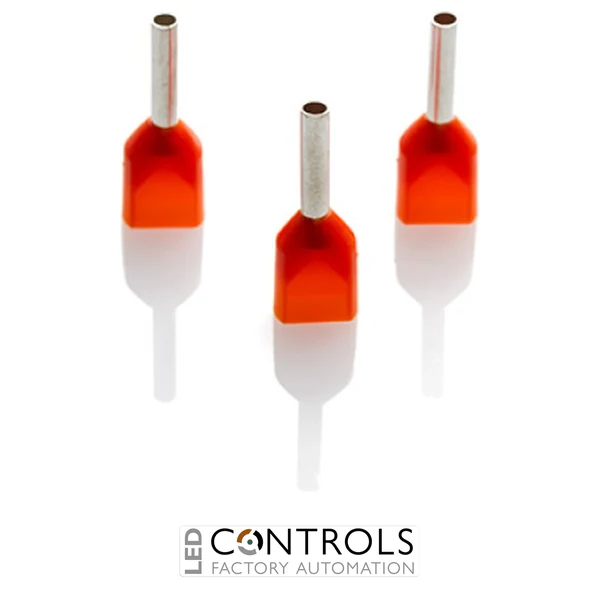 TCEF508G-K Partex twin insulated cord end ferrule, 0.5mm², 8mm barrel, Orange, pack of 1000