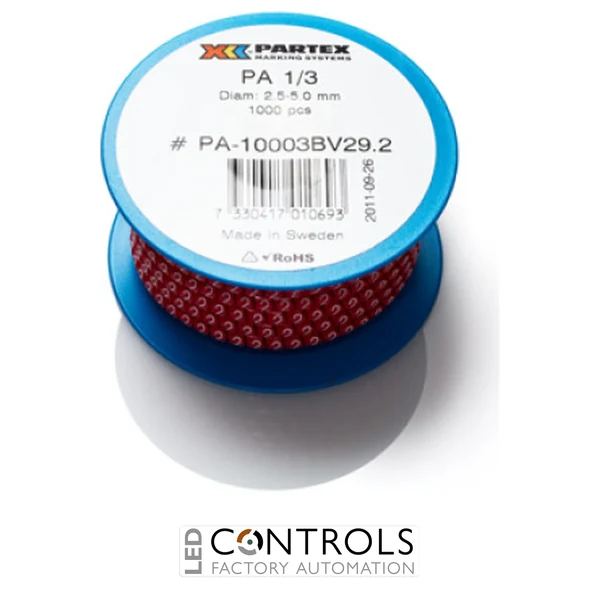 PA1-RCC Partex PA1 Slide-on, chevron cable marker, size C, 2.5–5.0mm cable, Colour coded, Reel