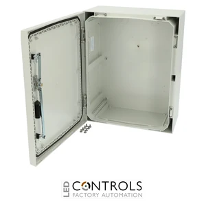 8120091N Fibox ARCA 504021S No MP Cabinet, Polycarbonate Grey cover, Swinghandle, hinges on the long side