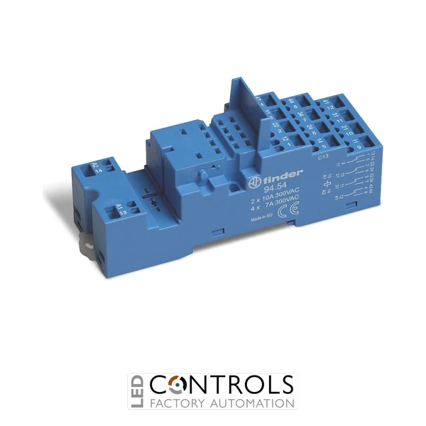 94.54SMA Finder Screwless Terminal Relay Base for 55, 85 and 86 series relays with Metal Retaining Clip