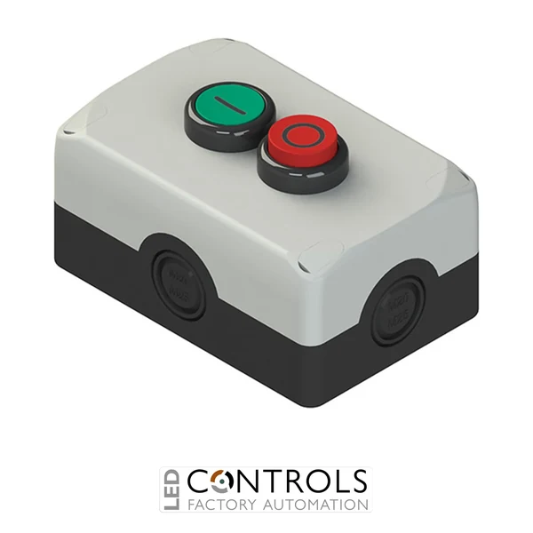 ES AC32010 Pizzato Complete unit with enclosure, 1 flush pushbutton, 1 projecting pushbutton and contacts