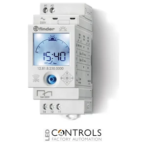 Finder 12.81.8.230.0000 12 Series 110...230 V, Astro-switch, NFC programming, 35 mm wide 1 Pole 16 Amp 230 Volt AC