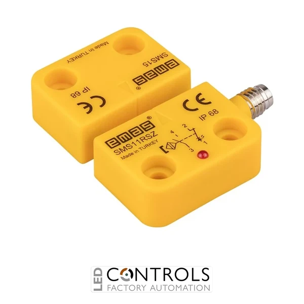 EMAS SMS11RSZ-S15 EMAS SMS RIGHT EXIT 1NC+1NO 5MM SENSE WITH LED M8 CONNECTOR 22MM RECTANGULAR MAGNETIC SWITCH