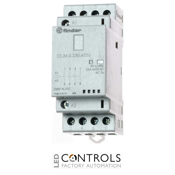 22.34.0.024.4320 Finder contactor 4 pole 25A AC/DC 24V all NO