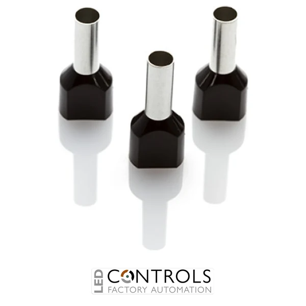 TCEF614G-C Partex twin insulated cord end ferrule, 6mm², 14mm barrel, Black, pack of 100