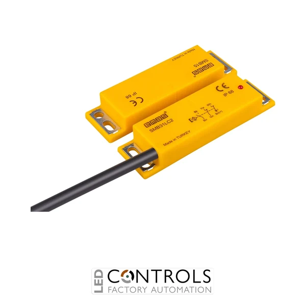 EMAS SMB31LC2-B15 EMAS PLASTIC LEFT EXIT 2NC+1NO 5MM WITH LED 2MT CABLE 78MM RECTANGULAR MAGNETIC DOOR SWITCH