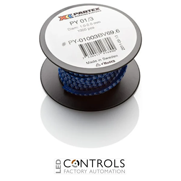 PY01-RCC Partex PY01 Slide-on, chevron cable marker, size A, 1.0–2.0mm cable, Colour coded, Reel