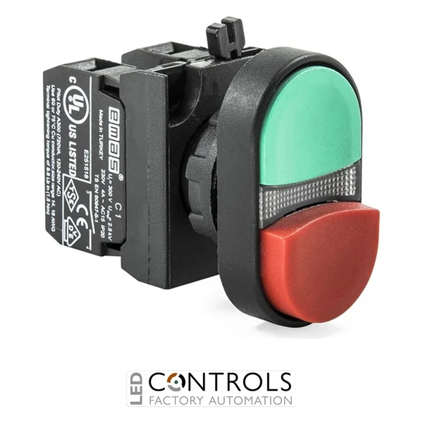 EMAS CP102K21KY EMAS CP DBL HEAD PUSH BUTT DBL EXTENDED 1NO+1NC RED-GREEN