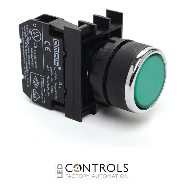 EMAS B100DY EMAS B FLUSH PUSH BUTTON 1NO GREEN