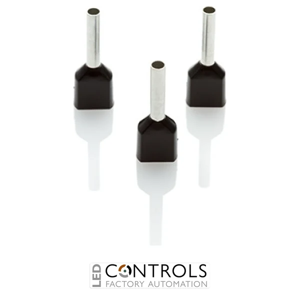TCEF1512F-K Partex twin insulated cord end ferrule, 1.5mm², 12mm barrel, Black, pack of 1000