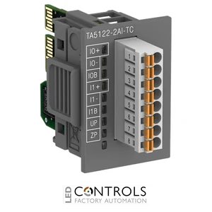 ABB Analog input option board. 2 AI: Thermocouple B, E, J, K, N, R, S, T. 16 Bit. Spring terminals included (TA5123-2AI-RTD)