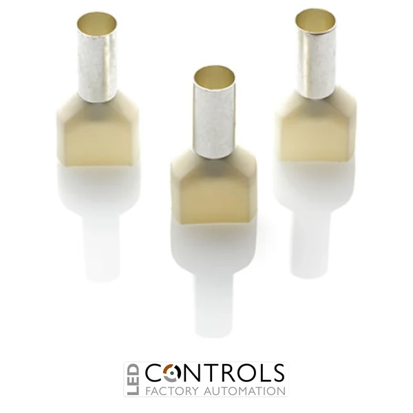 TCEF1014G-C Partex twin insulated cord end ferrule, 10mm², 14mm barrel, Ivory, pack of 100