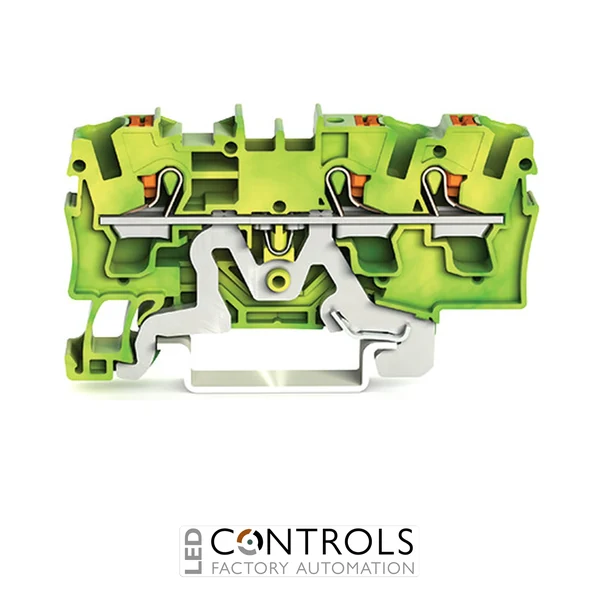 2204-1307 Wago 3-conductor ground terminal block;with push-button;4 mm²;green-yellow