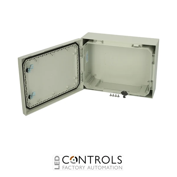 8120022N Fibox ARCA 304015 No MP Cabinet, Polycarbonate Grey cover, 2-point locking, hinges on the short side