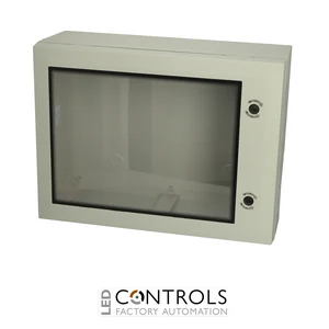 8120149 Fibox ARCA 608030W Cabinet, Polycarbonate Grey cover with window, 2-point locking, hinges on the short side