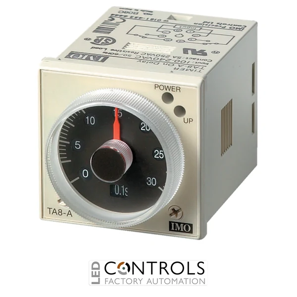 TA8-A100-230AC IMO Panel Mount Timer 0.05s-60hr, Double Pole CO 5A, 8 Pin