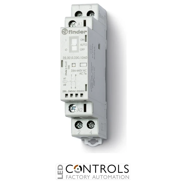 Finder 22.32.0.230.4320 22 Series Modular Contactor 2 Pole 25 Amp 230 Volt AC/DC