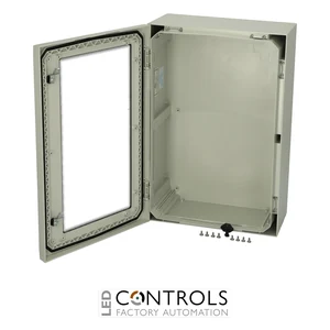 8120132N Fibox ARCA 604021W No MP Cabinet, Polycarbonate Grey cover with window, 2-point locking, hinges on the long side