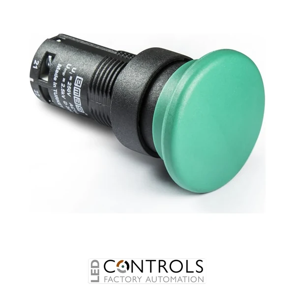 EMAS MB202MY EMAS MB SERIES MUSHROOM PUSH BUTTON GREEN 2NC