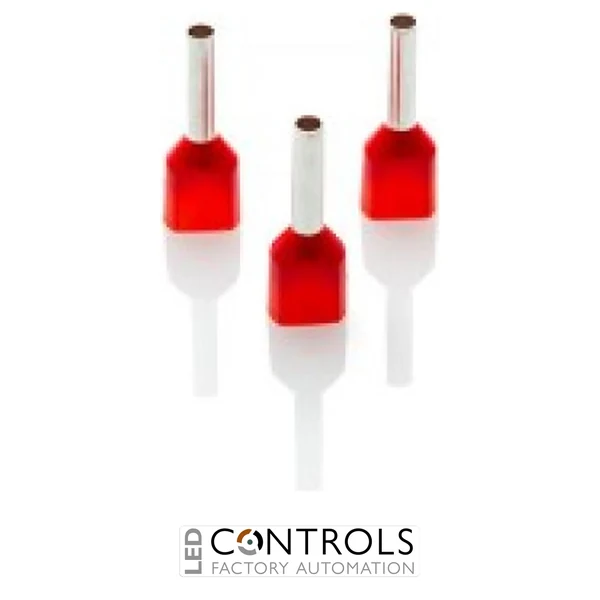 TCEF1512G-C Partex twin insulated cord end ferrule, 1.5mm², 12mm barrel, Red, pack of 100
