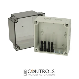 6016910 Fibox PCM 125/125 T Enclosure, Polycarbonate, metric knock-outs Smoked transparent cover