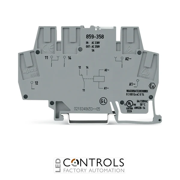859-358 Wago Relay module;Nominal input voltage: 230 V AC/DC;1 changeover contact;gray