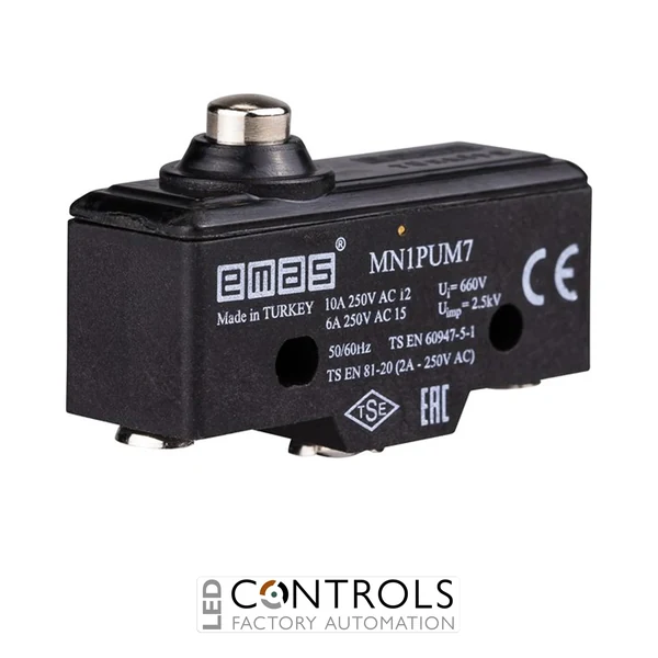 EMAS MN1PUM7 EMAS MN1 MINI SWITCH W THICK&SHORT MTL SHORT PLUNGER 1CO