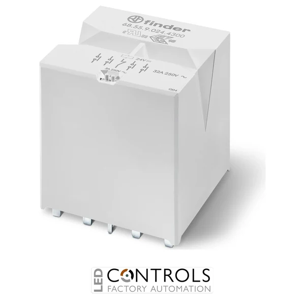 68.55.9.024.4300 Finder 4 NO Contacts and 1 NC Contacts 24V DC Power Relay with Green LED + diode Indication
