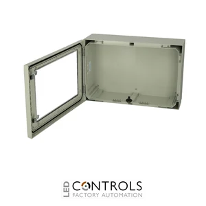 8120146N Fibox ARCA 406021W No MP Cabinet, Polycarbonate Grey cover with window, 2-point locking, hinges on the short side