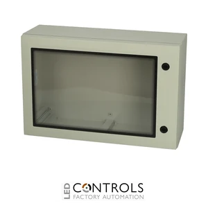8120146 Fibox ARCA 406021W Cabinet, Polycarbonate Grey cover with window, 2-point locking, hinges on the short side