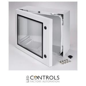8120145 Fibox ARCA 405021W Cabinet, Polycarbonate Grey cover with window, 2-point locking, hinges on the short side