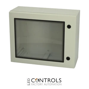 8120145N Fibox ARCA 405021W No MP Cabinet, Polycarbonate Grey cover with window, 2-point locking, hinges on the short side